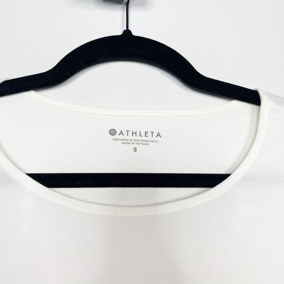 Athleta Small White Essence Mesh Trim Long Sleeve Top Crew Neck Lyocell Stretch - Picture 6 of 10